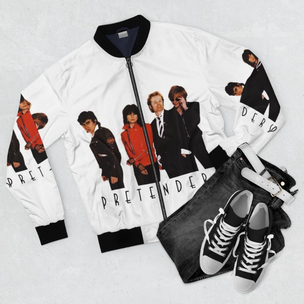 Pretenders Tour 2016 Bomber Jacket with the band's logo and tour dates - Flat lay