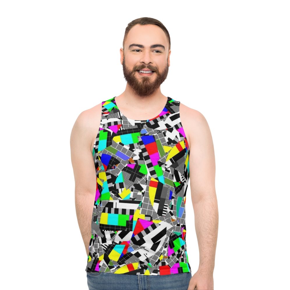 Unisex tank top with vibrant TV test pattern design - men