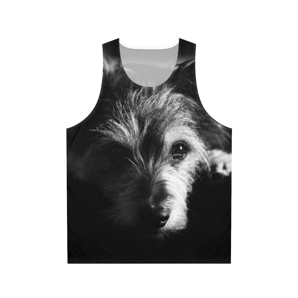 Unisex black and white terrier dog print tank top