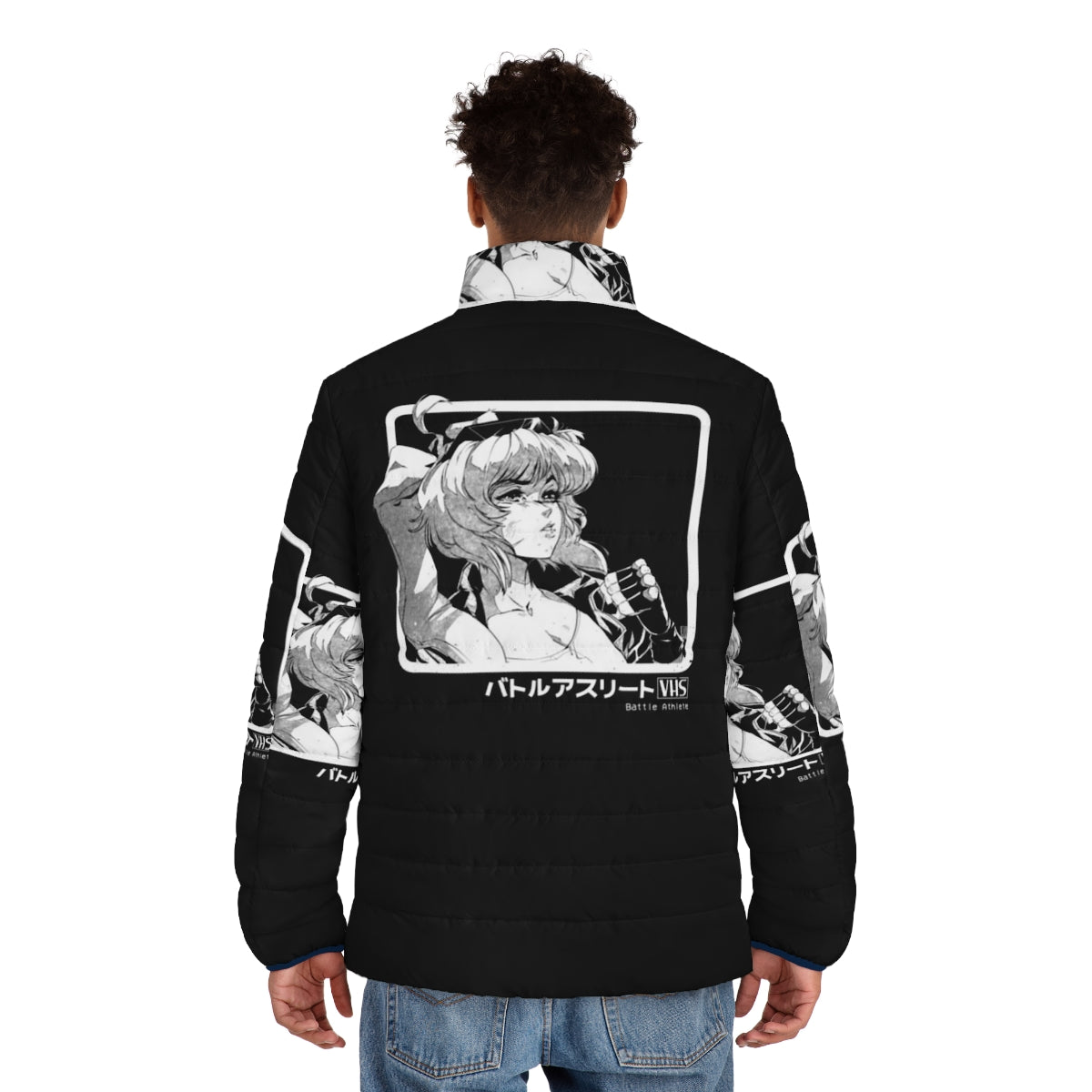 Retro Puffer Jacket with Anime and Video Game Inspired Design - men back