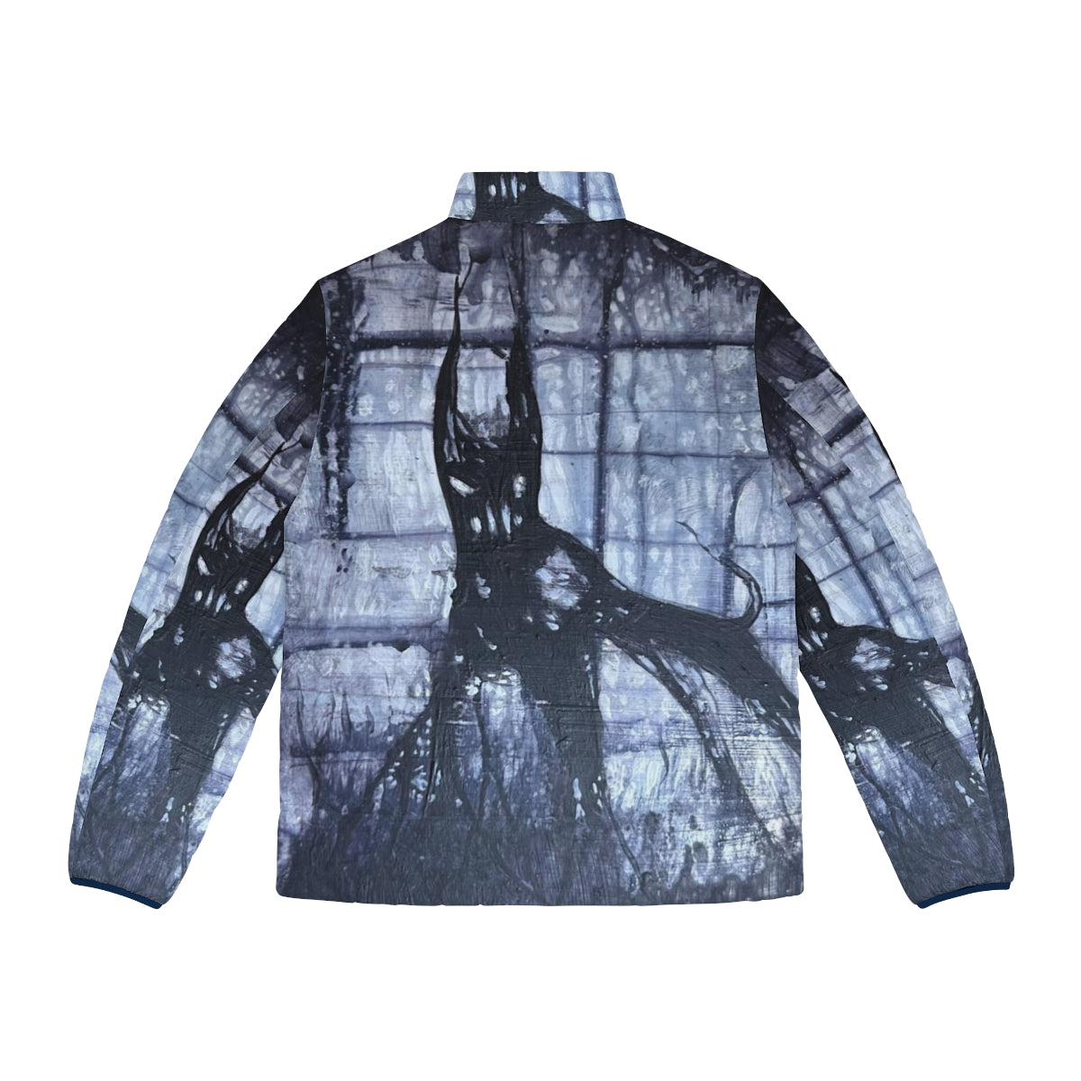 Demon Dog Puffer Jacket featuring a creepy, original cryptid design - Back