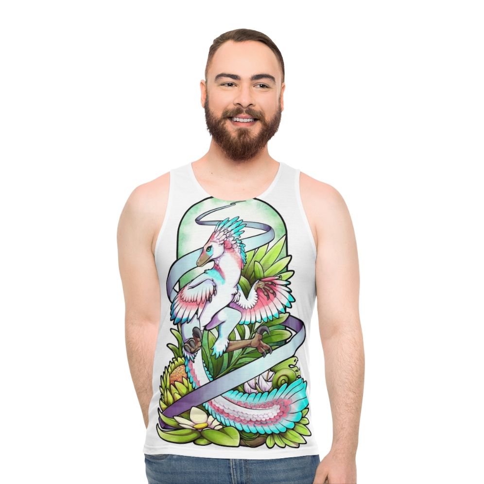 Dinosaur raptor unisex tank top with nature forest jungle design - men