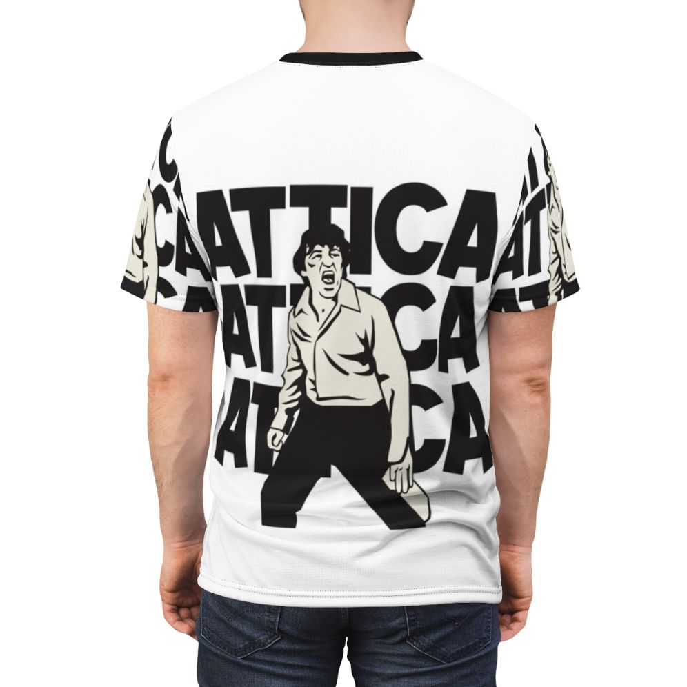 Vintage-style t-shirt featuring a cinematic design inspired by the 1970s crime drama "Dog Day Afternoon" - men back