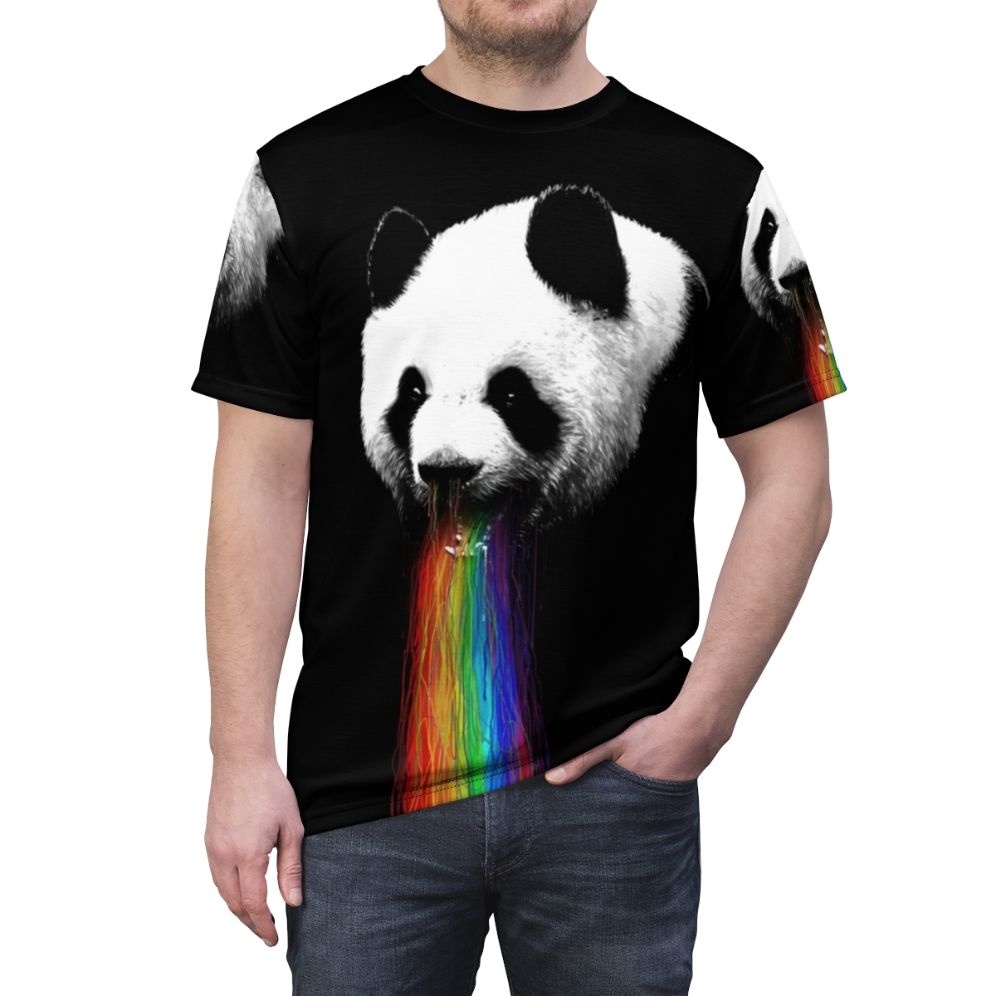 Colorful graphic t-shirt featuring a panda design with vibrant colors and patterns - men front