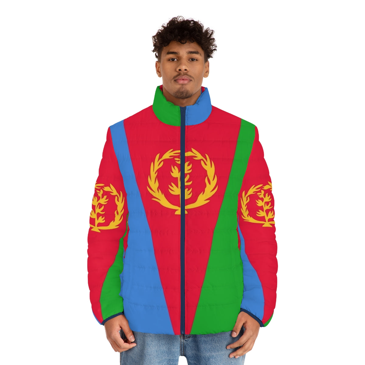 Eritrea flag puffer jacket with national pride design - men front