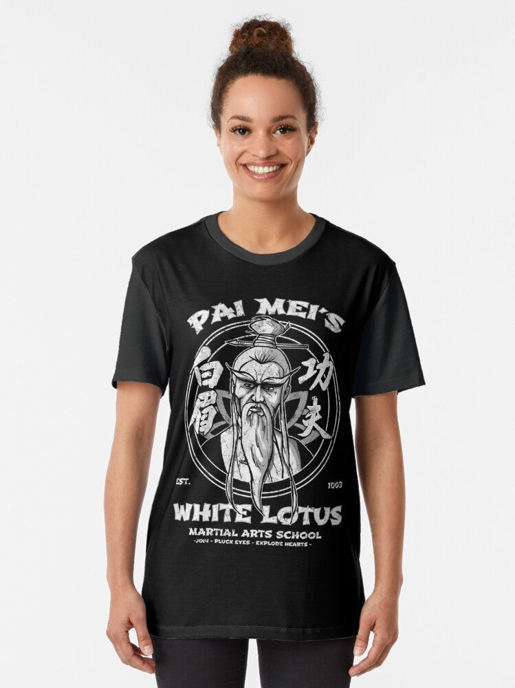 White Lotus graphic t-shirt featuring martial arts and kung fu design - Women