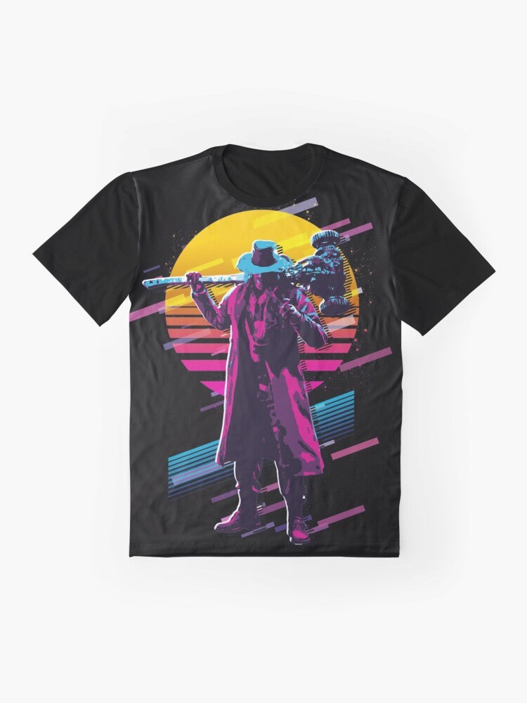 Resident Evil Heisenberg 80s Graphic T-Shirt, featuring the iconic Heisenberg character from the Resident Evil Village game - Flat lay