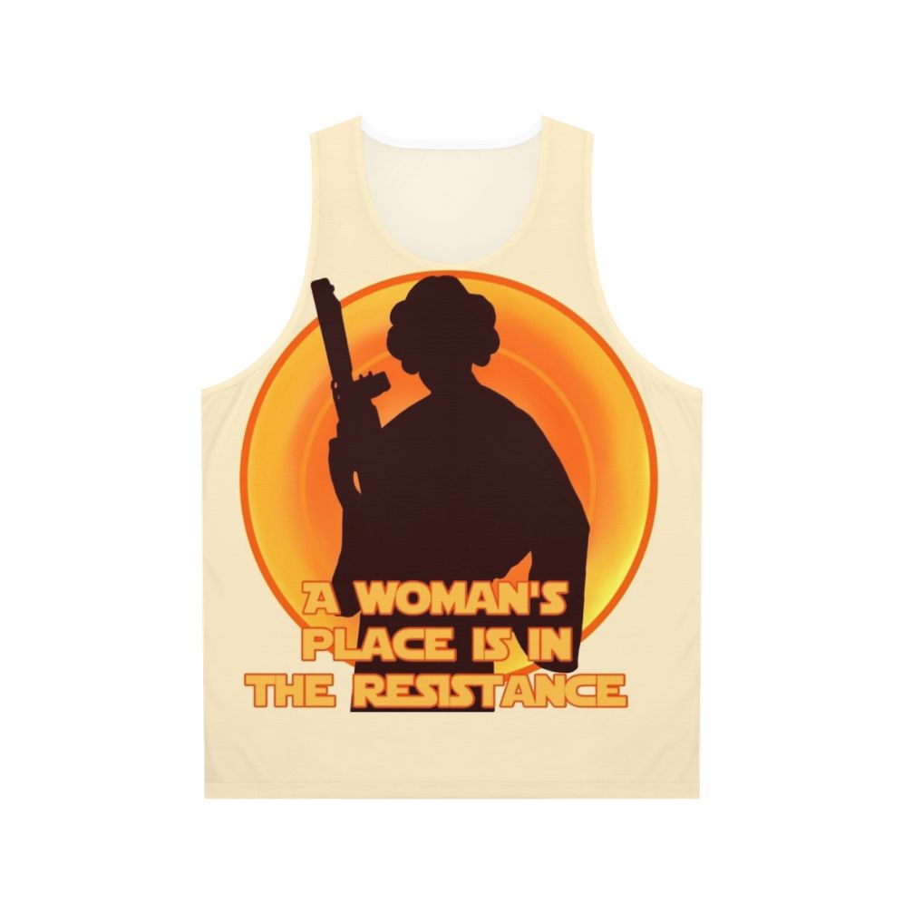 Feminist unisex tank top with resistance and star wars design