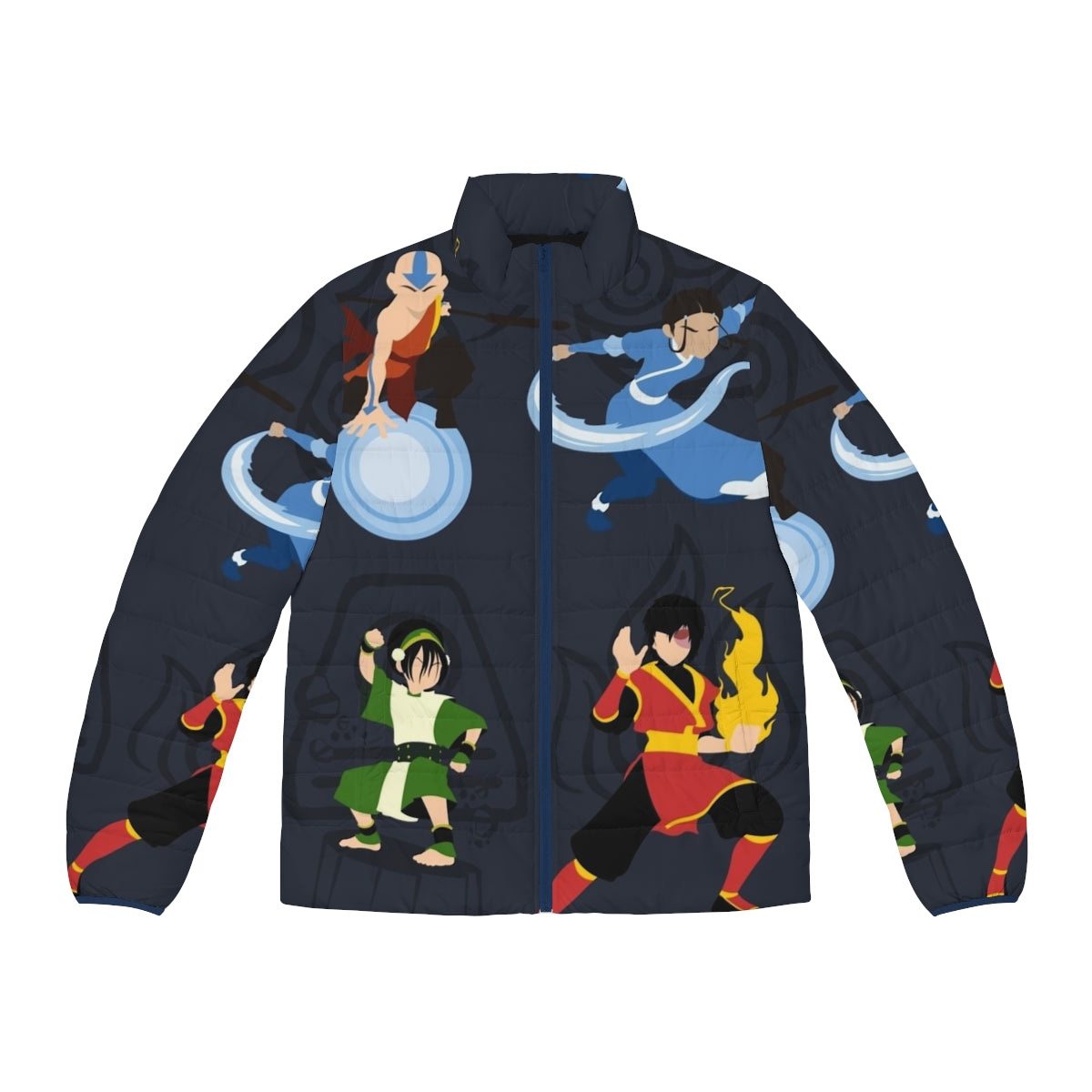 Minimalist puffer jacket with avatar and the last airbender design elements