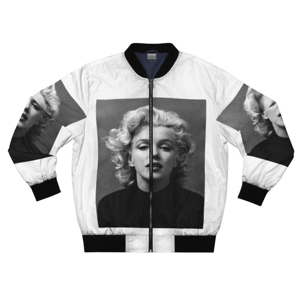 Vintage black and white bomber jacket featuring Marilyn Monroe's iconic image