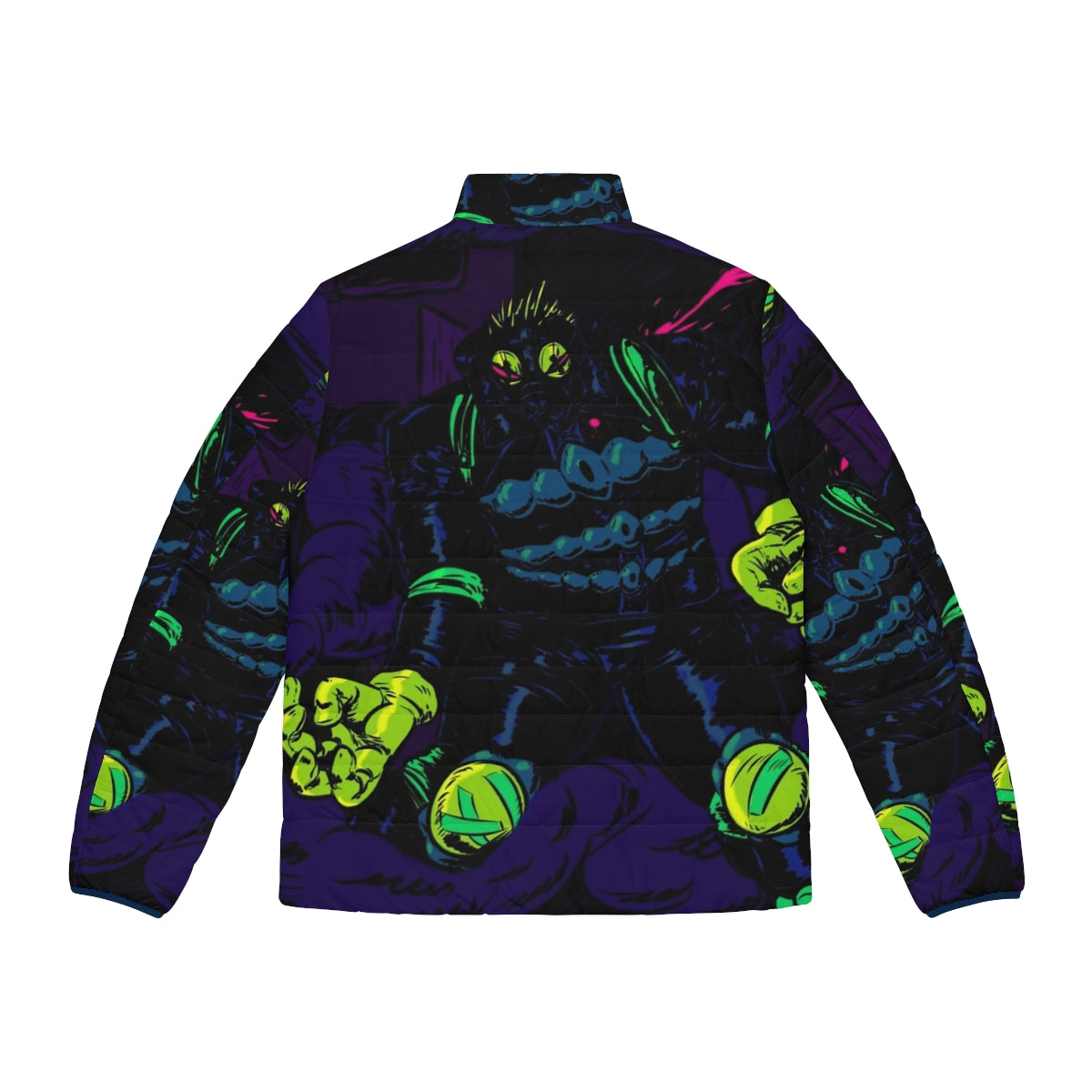 Caiman puffer jacket featuring a scaly design inspired by the anime Dorohedoro - Back