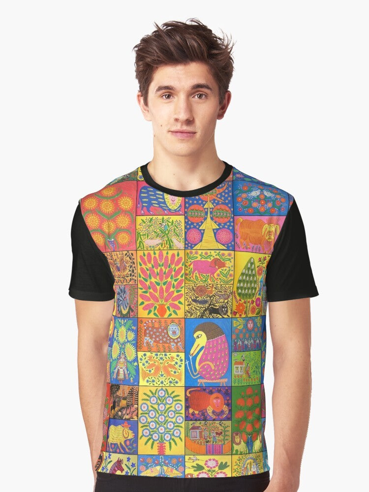 Colorful graphic t-shirt featuring the iconic folk art paintings of Ukrainian artist Maria Pryimachenko - Men