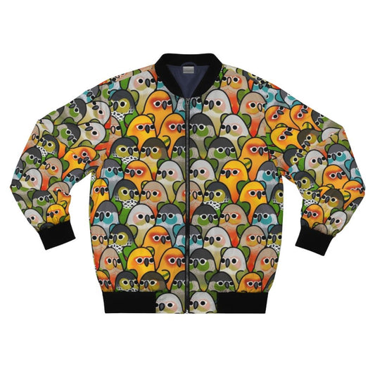 Conure Squad Bomber Jacket with Colorful Bird Designs