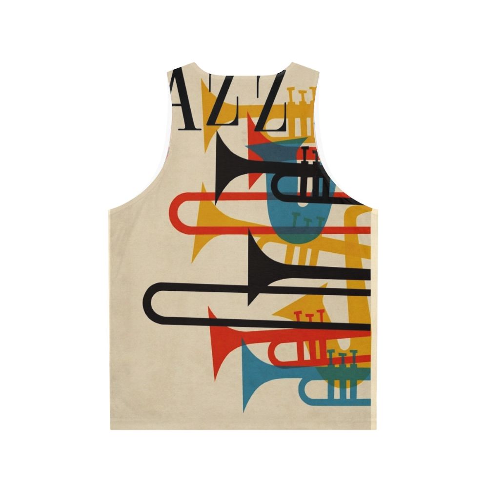 Jazz Unisex Tank Top with Saxophone and Trumpet Graphic - Back