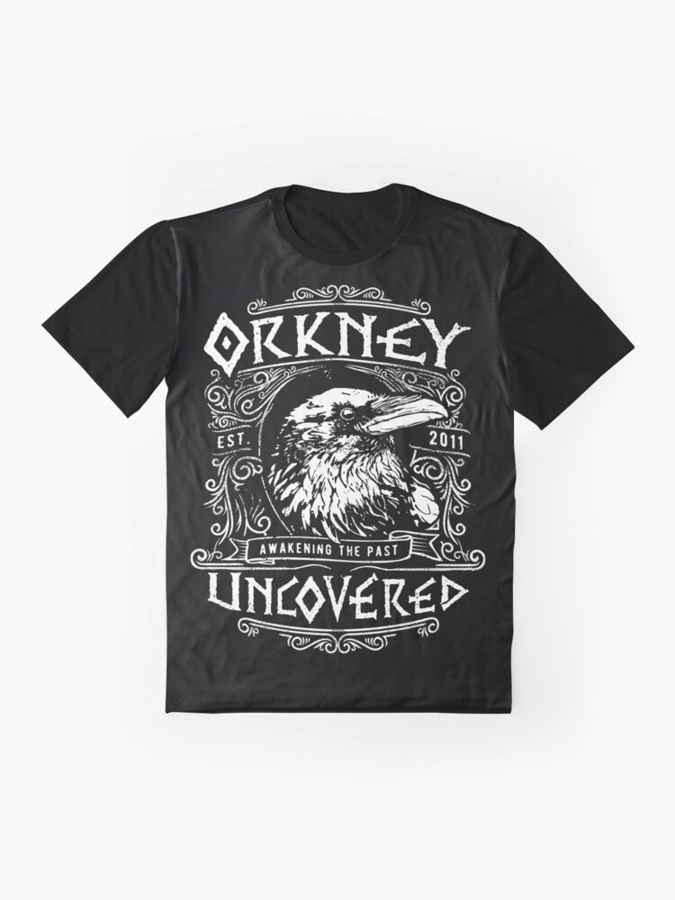 Orkney Raven Graphic T-Shirt featuring a majestic raven design inspired by Viking mythology - Flat lay