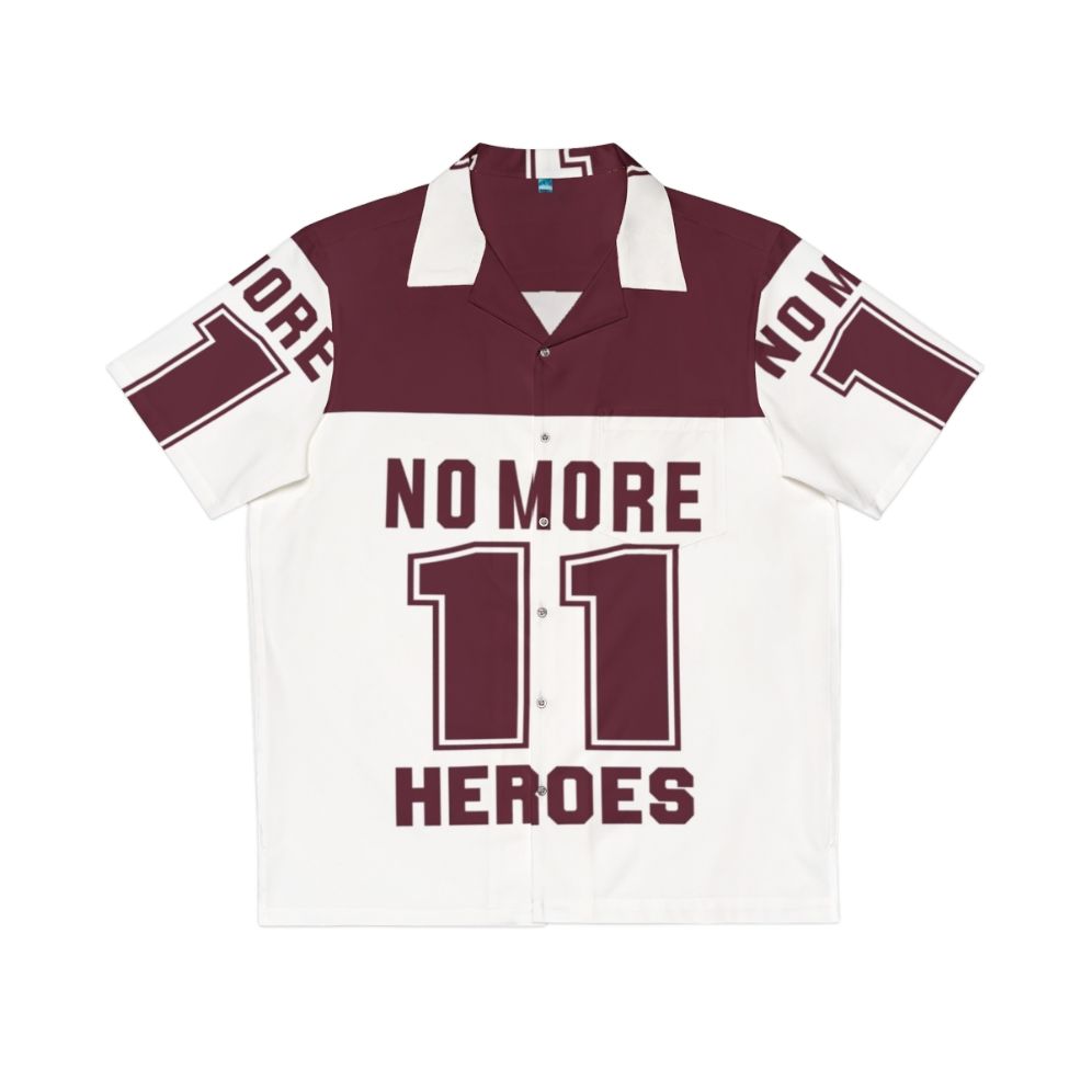 Dark red Hawaiian shirt with Nomoreheroes graphic