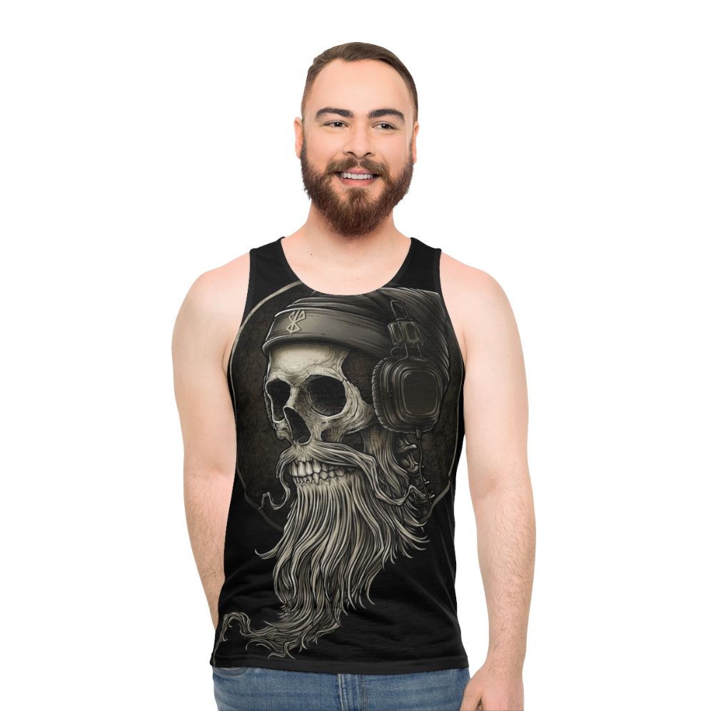 Vintage Viking Skull Beard Headphone Unisex Tank Top - men