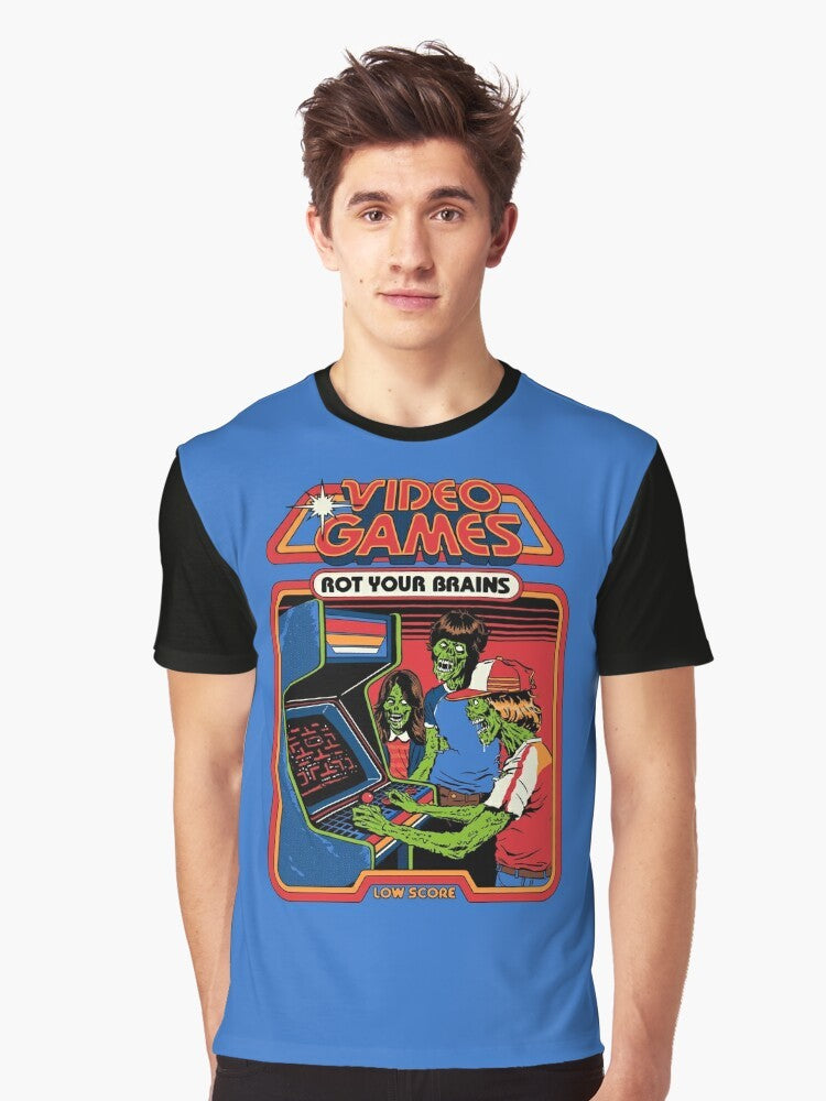 Retro video games graphic t-shirt with the message "Video Games Rot Your Brains" - Men