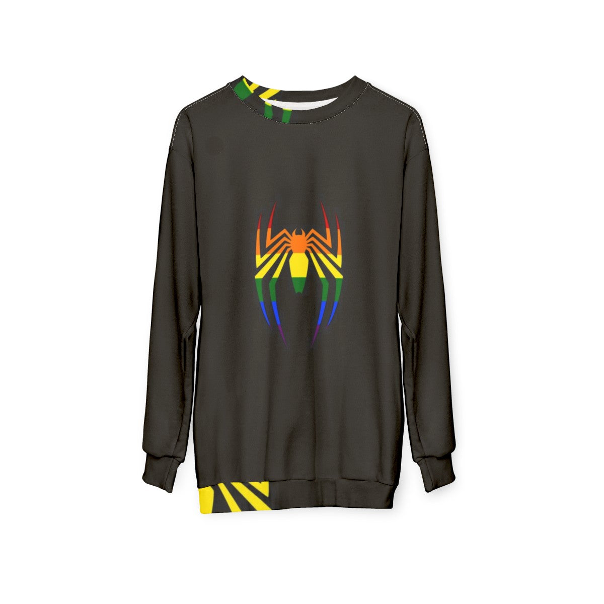 Spider Symbol Rainbow Sweatshirt for Gamers and Comic Fans - hanging