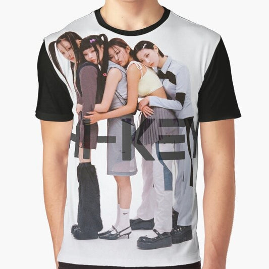 H1KEY K-Pop Graphic T-Shirt featuring aesthetic design with rose blossom and athletic girl graphics