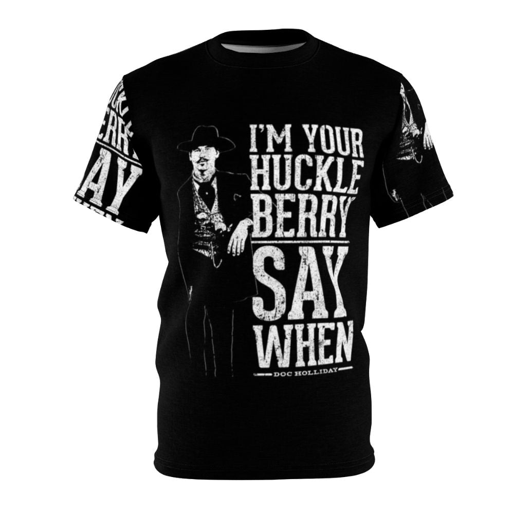 Vintage-style "I'm Your Huckleberry" t-shirt featuring a quote from the classic Western movie Tombstone.