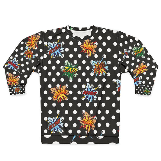 Pop art comic book inspired sweatshirt with modern graphic design