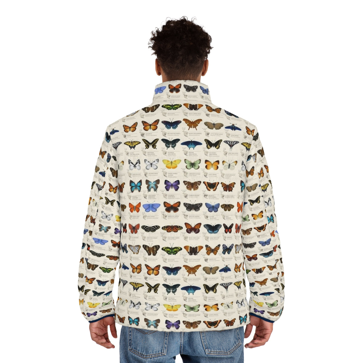 Butterflies of North America puffer jacket with science-inspired graphic design - men back