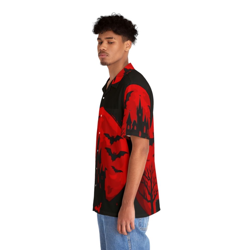 Castlevania inspired minimalist Hawaiian shirt with red castle design - People Left