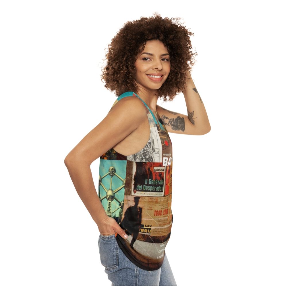 Retro-inspired unisex tank top with collage design - women side