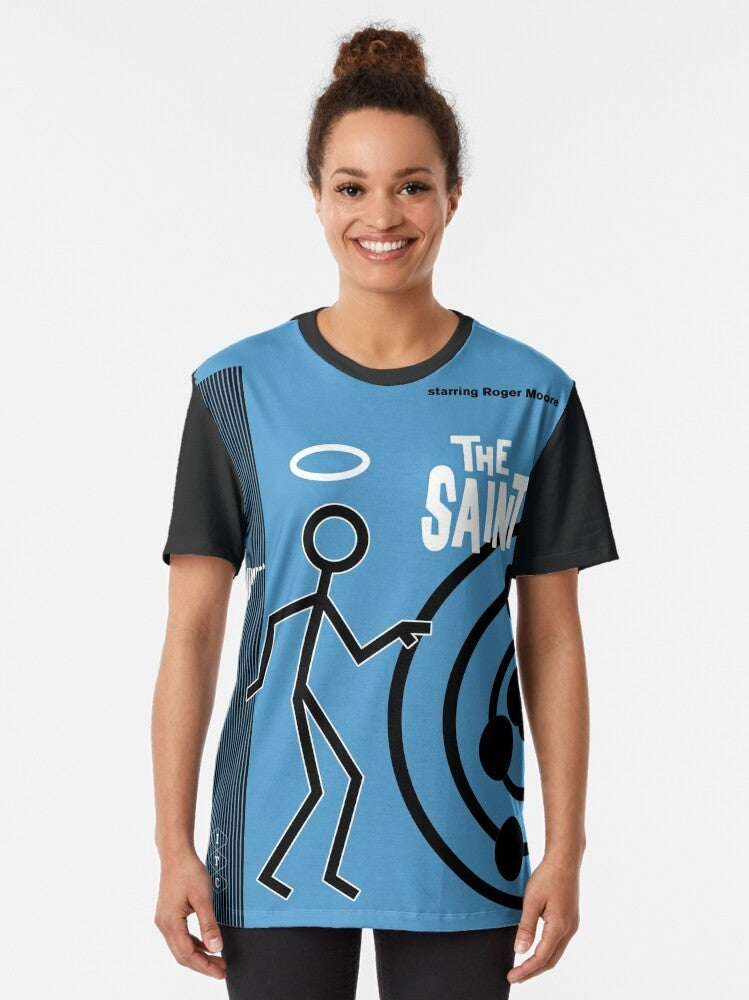 Retro 'The Saint' graphic t-shirt featuring a vintage, sci-fi inspired design - Women