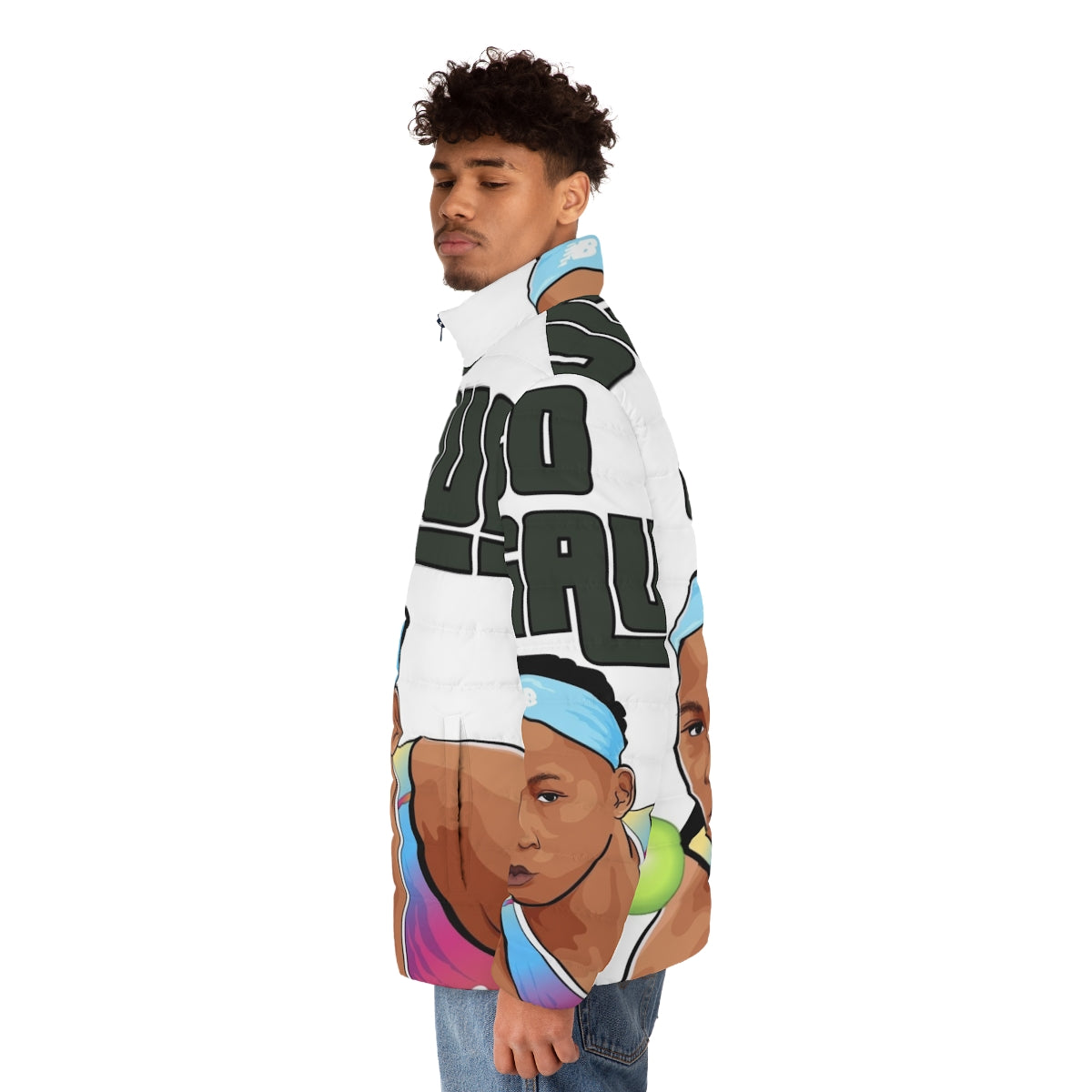 Coco Gauff Puffer Jacket with Clipart Design - men side left