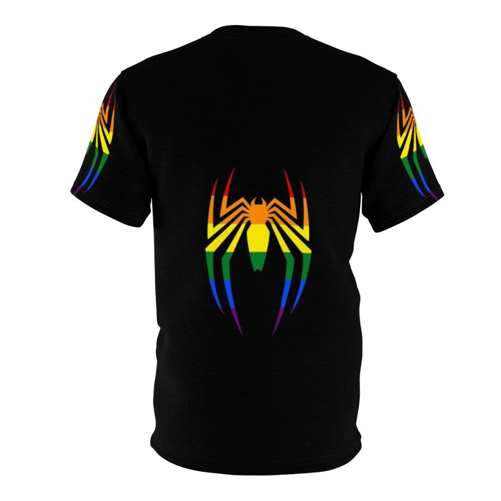 Colorful spider symbol design on a t-shirt with a rainbow gradient background - Back