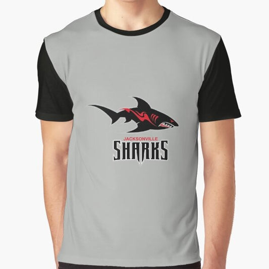 Graphic t-shirt featuring the Jacksonville Sharks sports logo