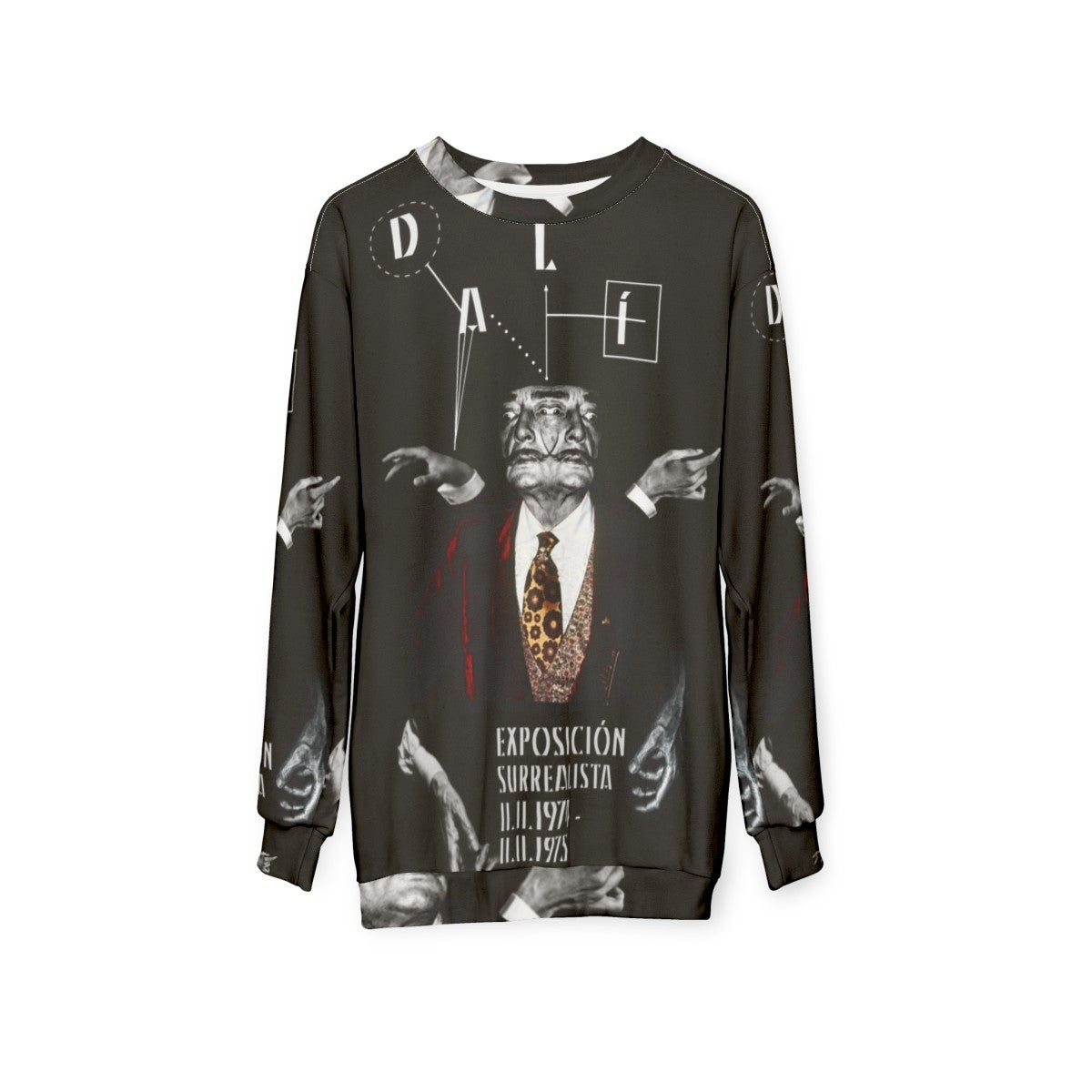 Salvador Dali surreal portrait on a black sweatshirt - hanging