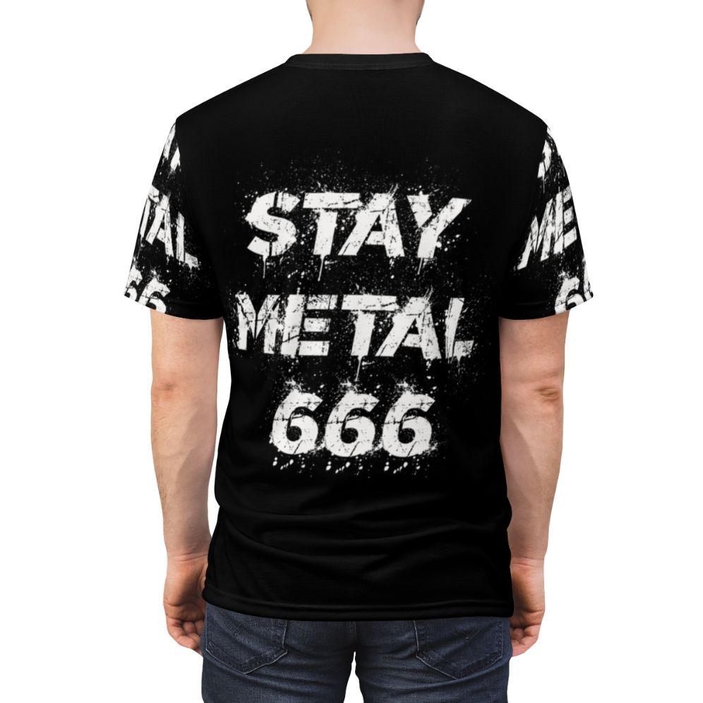 Heavy metal band inspired t-shirt with dark, gothic graphics and the number 666 - men back