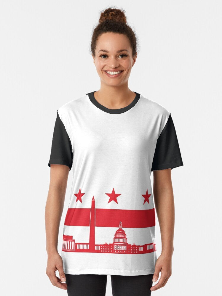 Washington DC Capital City Skyline Flag Graphic T-Shirt Design - Women