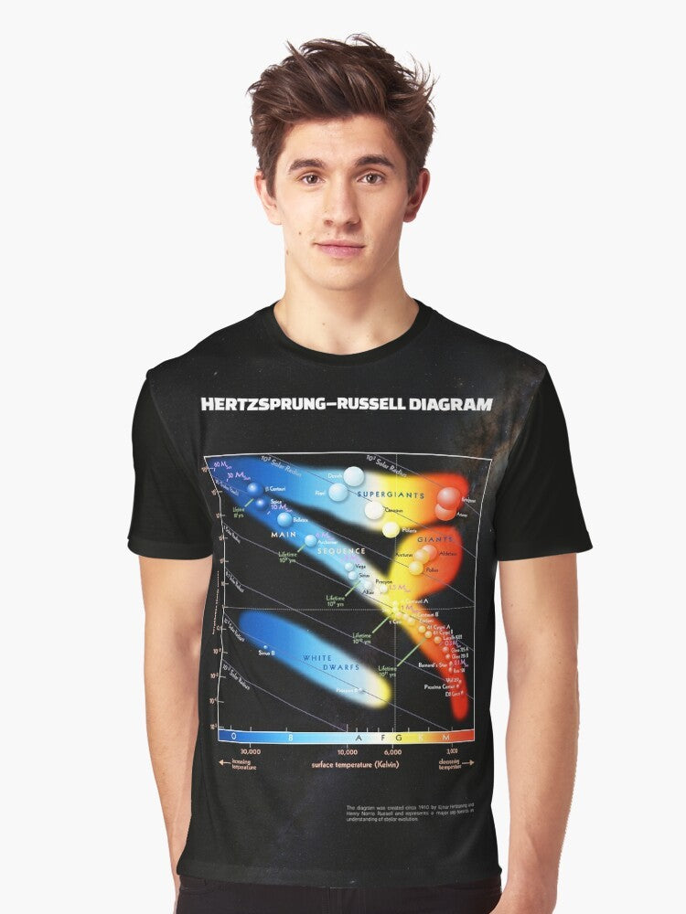 Hertzsprung-Russell diagram graphic t-shirt featuring an infographic design showcasing the evolution of stars. - Men