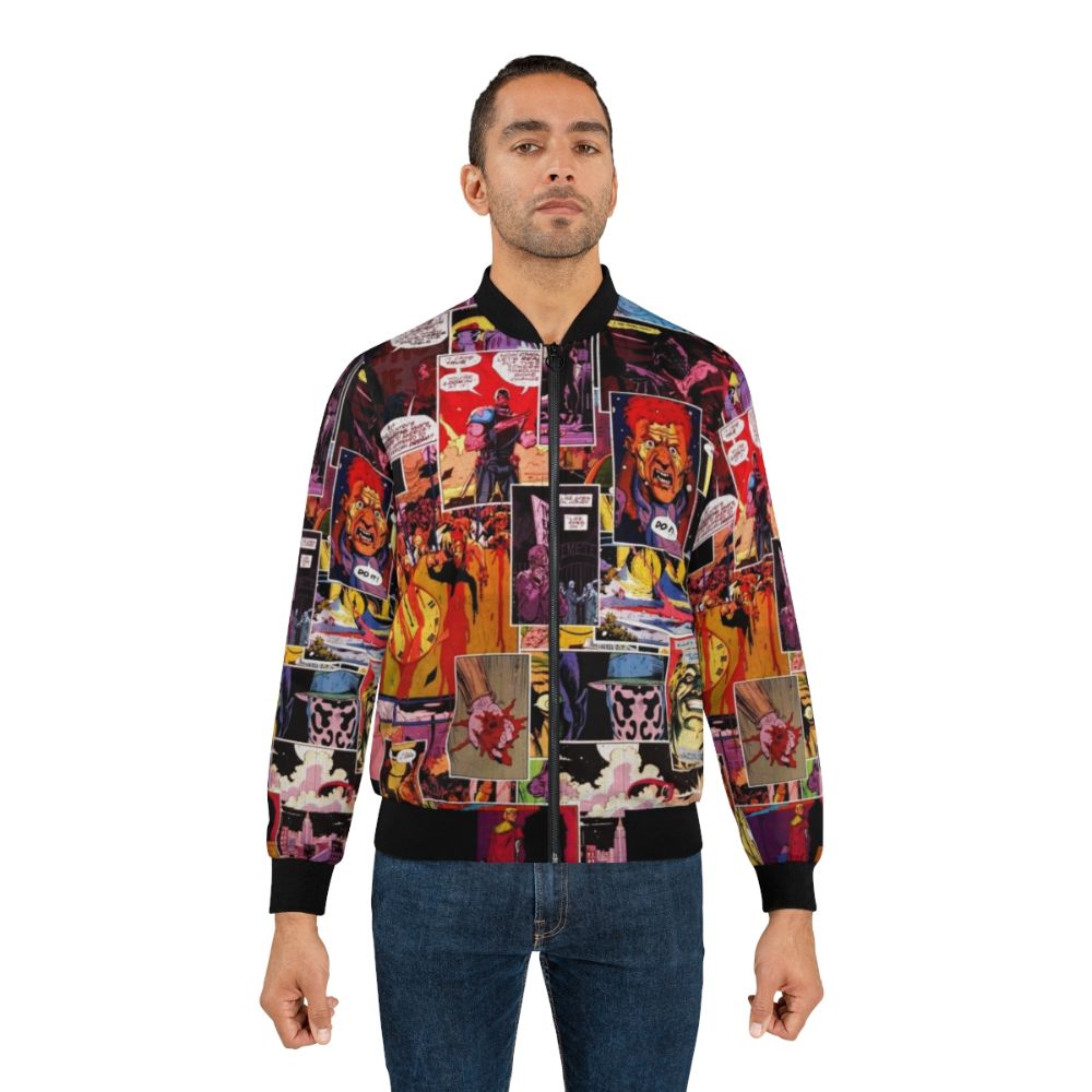 Watchmen comic book superhero bomber jacket featuring a collage of iconic characters and panels - Lifestyle