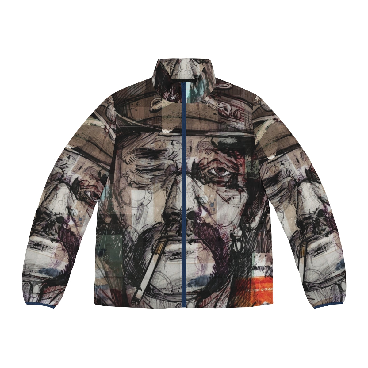 Lemmy Kilmister Motorhead Puffer Jacket featuring a sketch design of the legendary metal icon