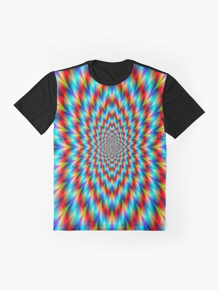 Psychedelic optical illusion rainbow pattern graphic t-shirt - Flat lay