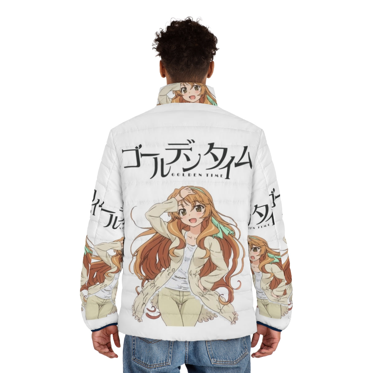 Golden Time Koko Anime Puffer Jacket with Robo Girl Design - men back