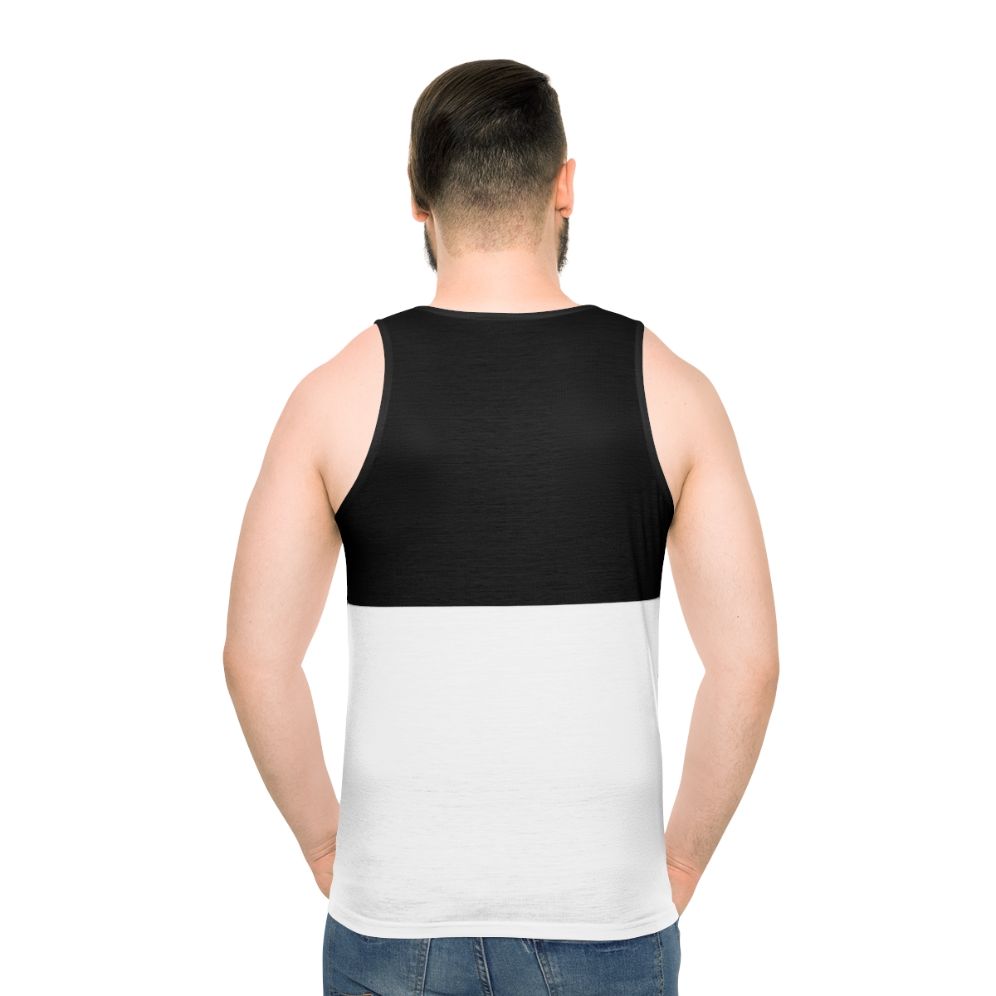 Bicolor unisex tank top with modern geometric pattern - men back