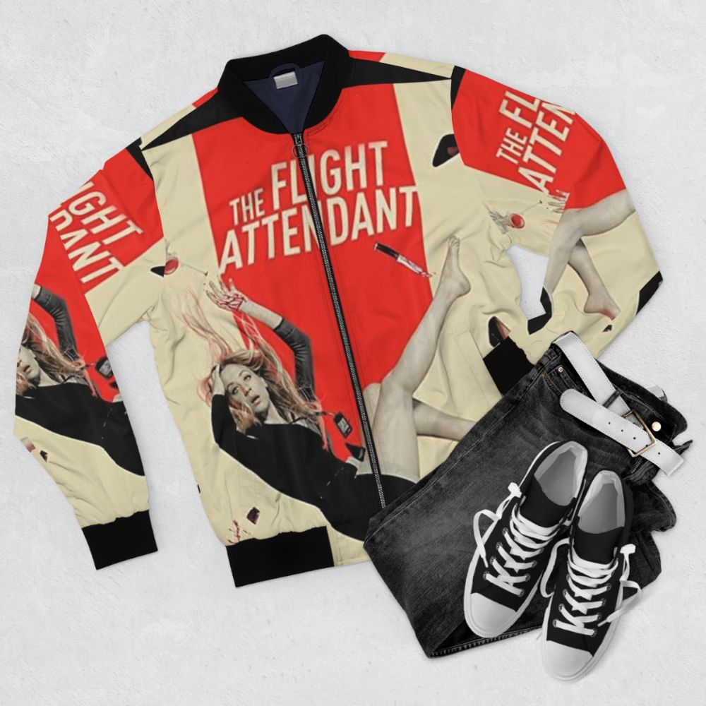 The Flight Attendant inspired bomber jacket with a modern, stylish design. - Flat lay