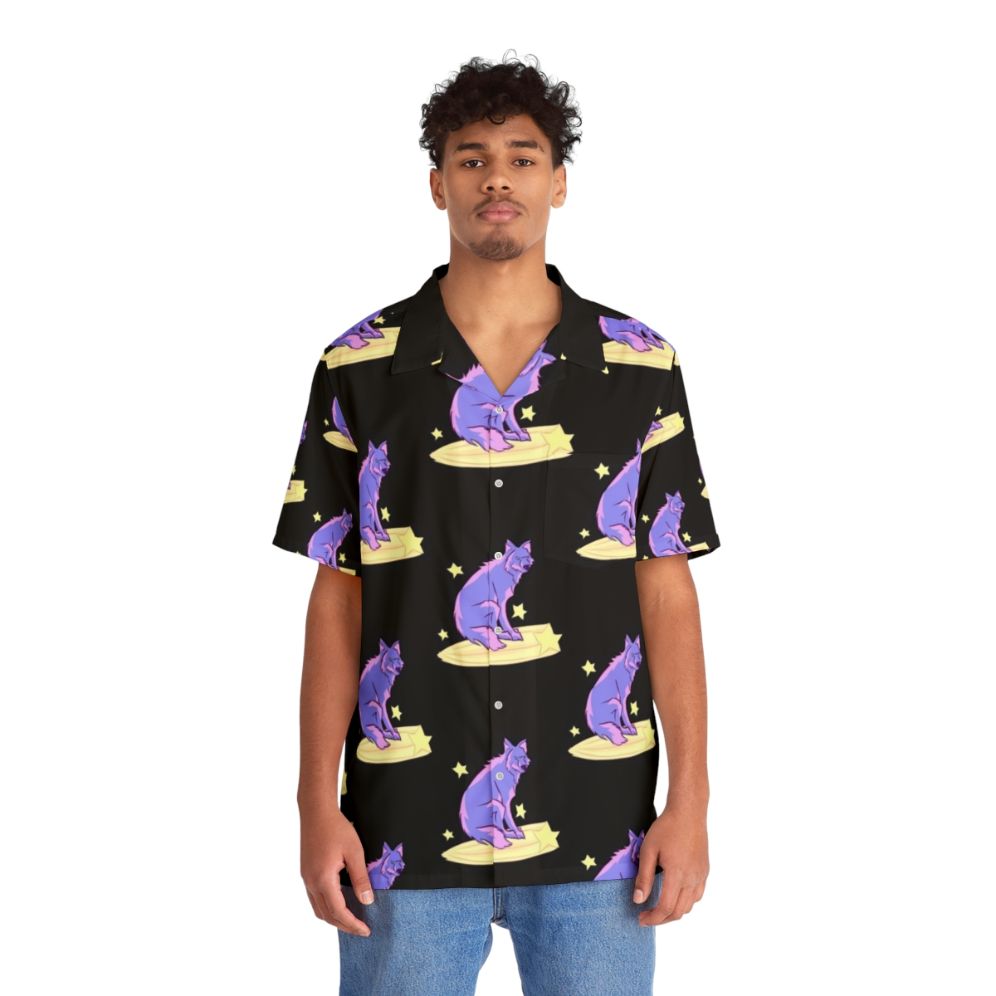 Celestial Wolf Riding Stars Hawaiian Shirt - People Front