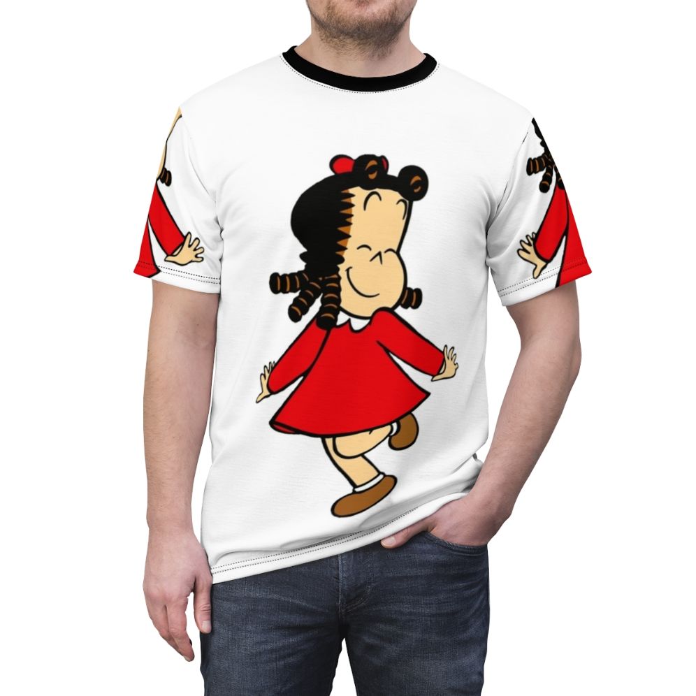 Colorful illustrated t-shirt featuring the iconic character Little Lulu and her adventures. - men front