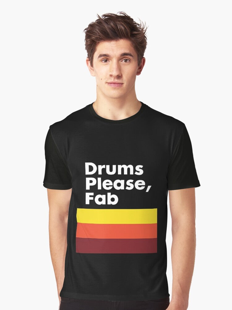 Graphic t-shirt with drums and "Drums Please" text, inspired by the indie band The Strokes. - Men