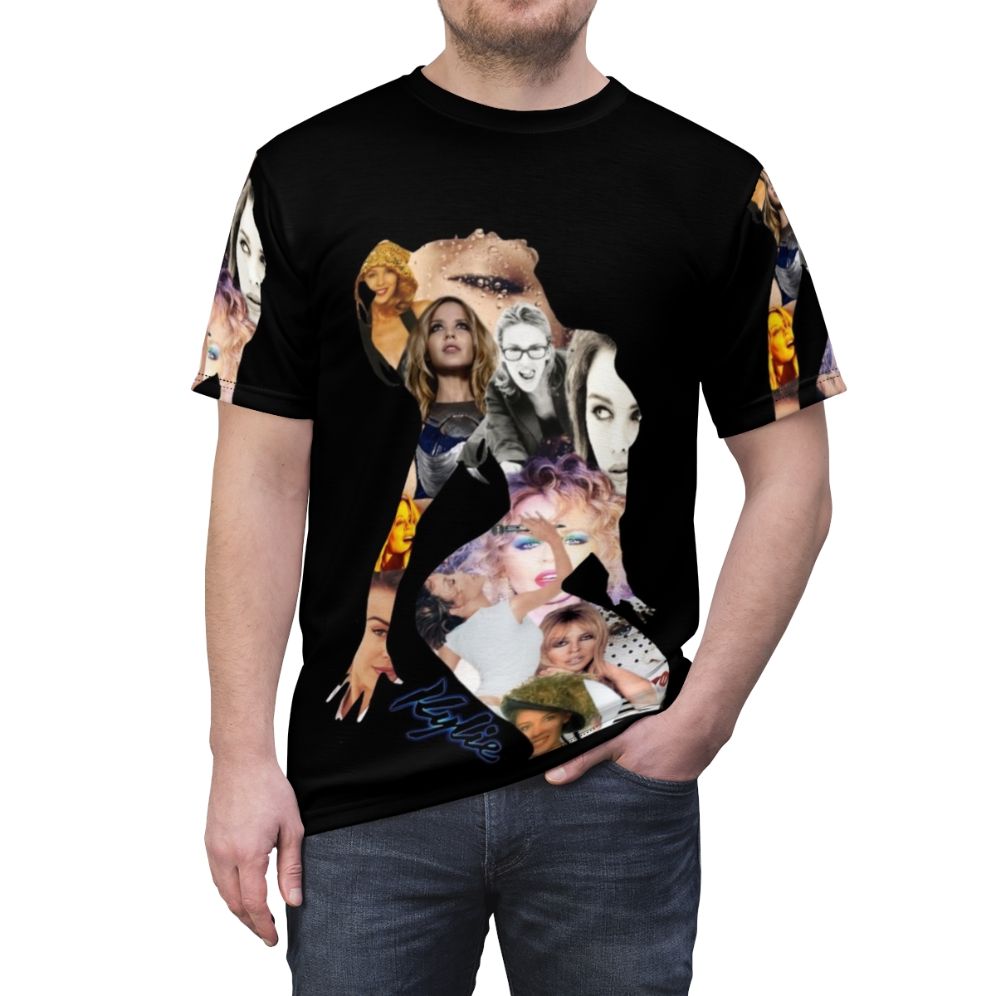 Kylie Minogue inspired silhouette design on a t-shirt for pop music fans - men front