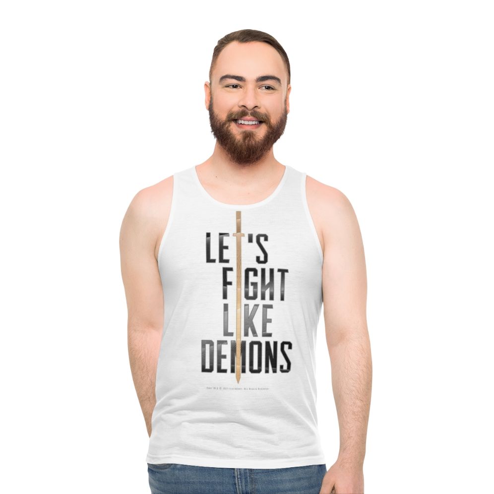 Dune inspired unisex tank top with demons fighting design - men