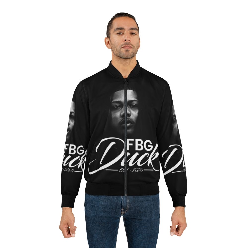 RIP FGB Duck Bomber Jacket - Streetwear Memorial Tribute with Focus Keyword - Lifestyle