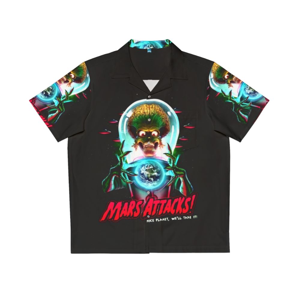 Retro Mars Attacks Movie Hawaiian Shirt with alien and green men design